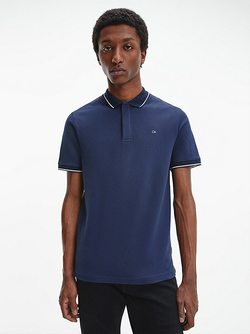 Calvin Klein Lacivert Renkli Erkek Stretch Pique Tippin Polo Yaka T-Shirt