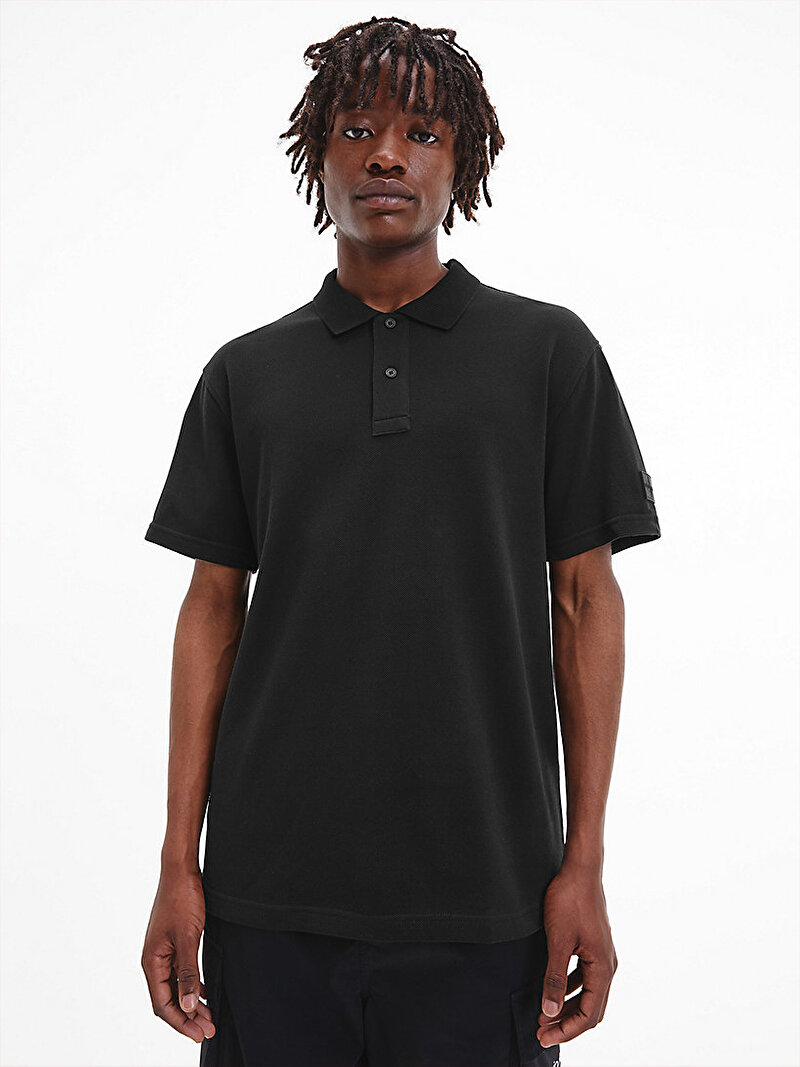 Erkek Monogram Badge Siyah Polo Yaka T-Shirt