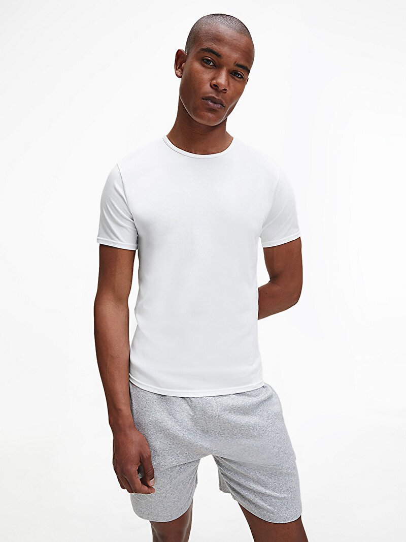 Calvin Klein Beyaz Renkli Erkek Crew Neck 2'Li T-Shirt
