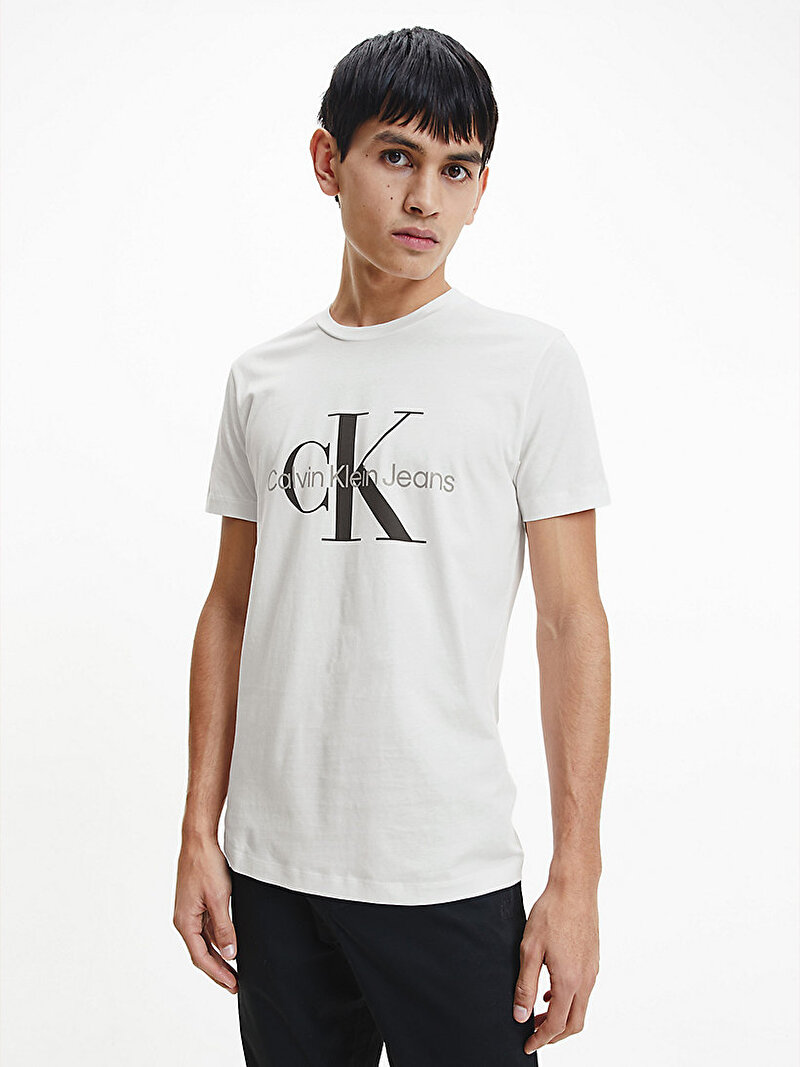 Calvin Klein Beyaz Renkli Erkek Core Monogram Slim Beyaz T-Shirt