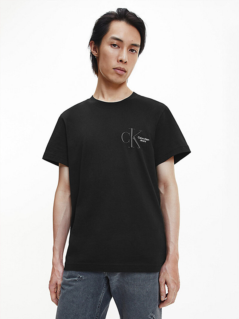 Erkek Boxy Monogram Siyah T-Shirt