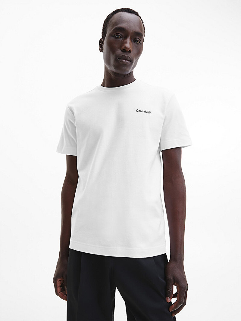 Calvin Klein Beyaz Renkli Erkek Micro Logo Interlock T-Shirt