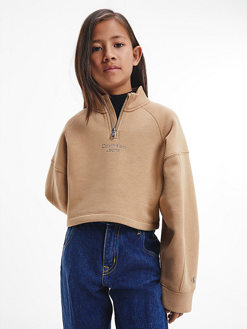 Kız Çocuk Cropped Fermuarlı Sweatshirt