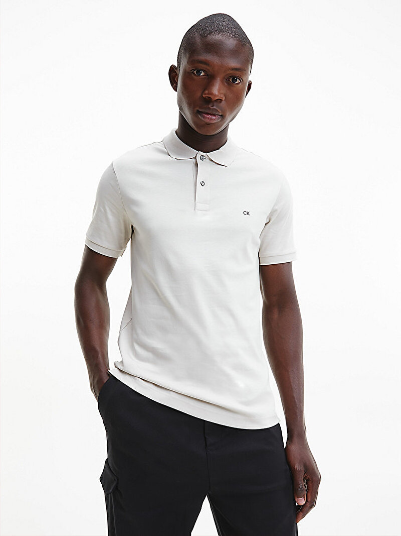 Calvin Klein Bej Renkli Erkek Slim Polo Gömlek