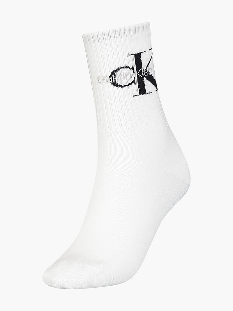 Calvin Klein Beyaz Renkli Kadın Logolu Uzun Çorap