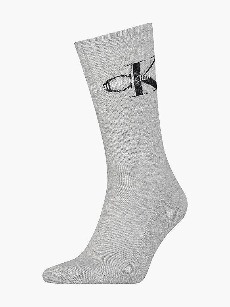 Calvin Klein Gri Renkli Erkek Logolu Uzun Çorap