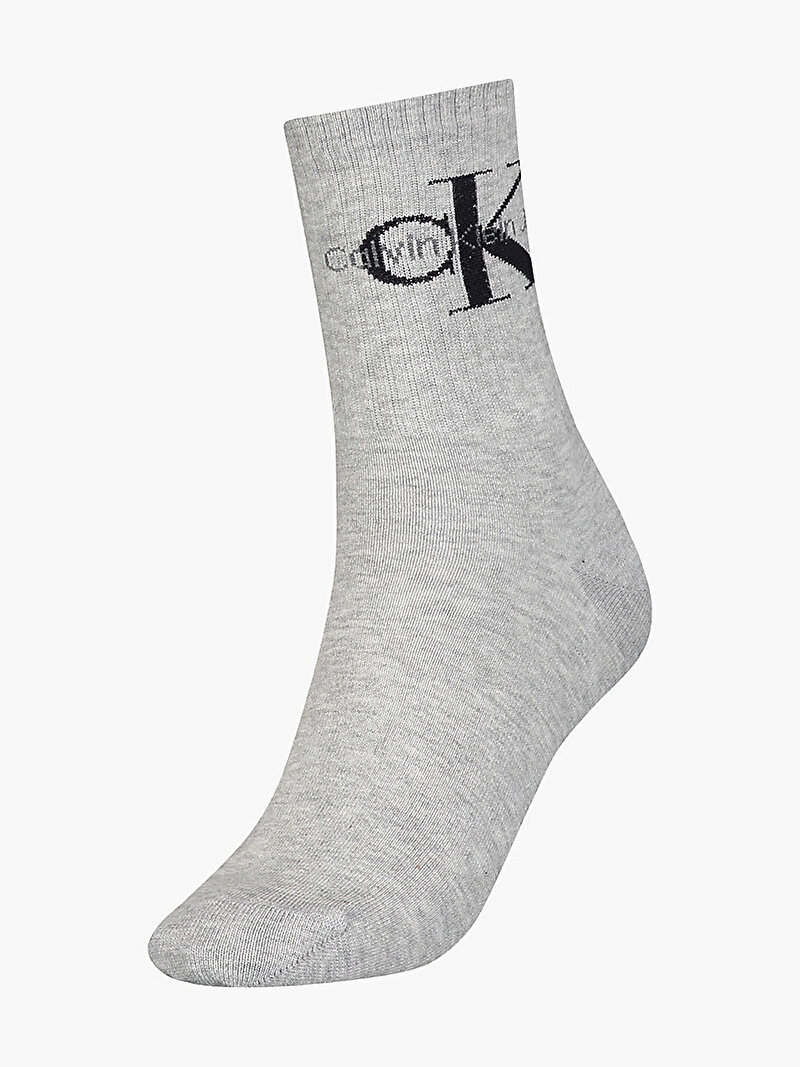 Calvin Klein Gri Renkli Kadın Logolu Uzun Çorap