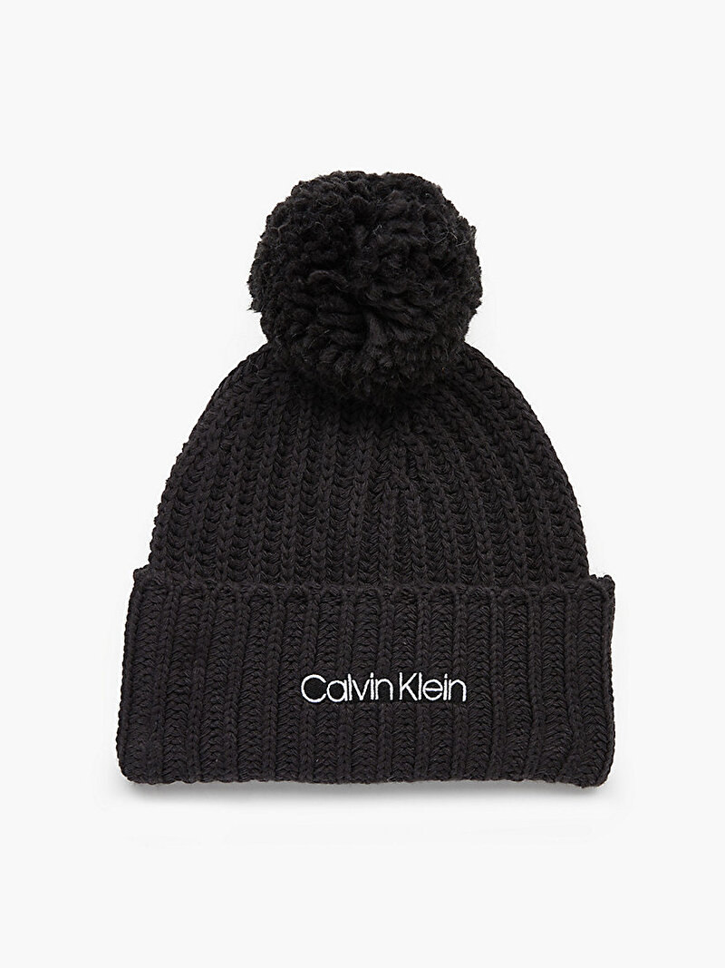 Calvin Klein Siyah Renkli Kadın Organik Pamuk Pom-Pom Bere