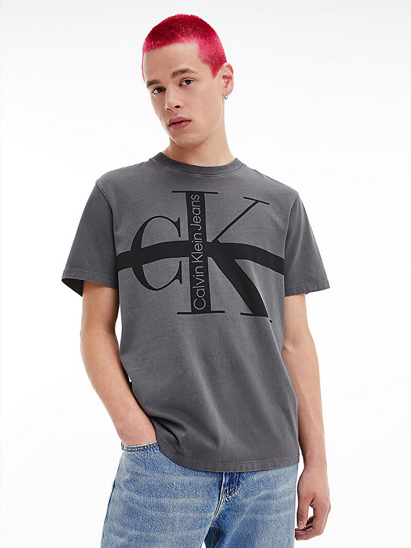 Calvin Klein Gri Renkli Erkek Rahat Monogram T-Shirt