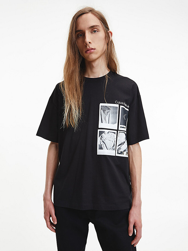 Calvin Klein Siyah Renkli Erkek Organik Pamuklu Polaroid T-Shirt