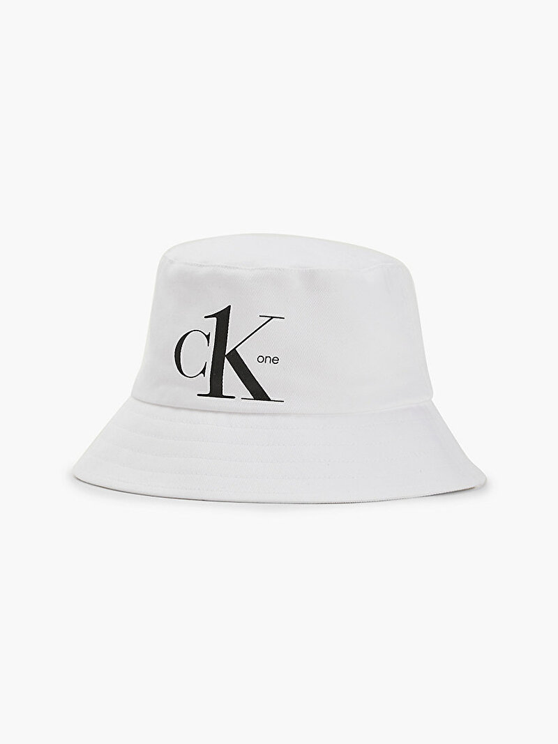 Calvin Klein Beyaz Renkli Çocuk Unisex Organik Pamuklu Balıkçı Şapkası