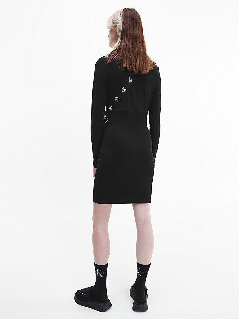 Calvin Klein Siyah Renkli Kadın Rib Mixed Milano Bodycon Elbise