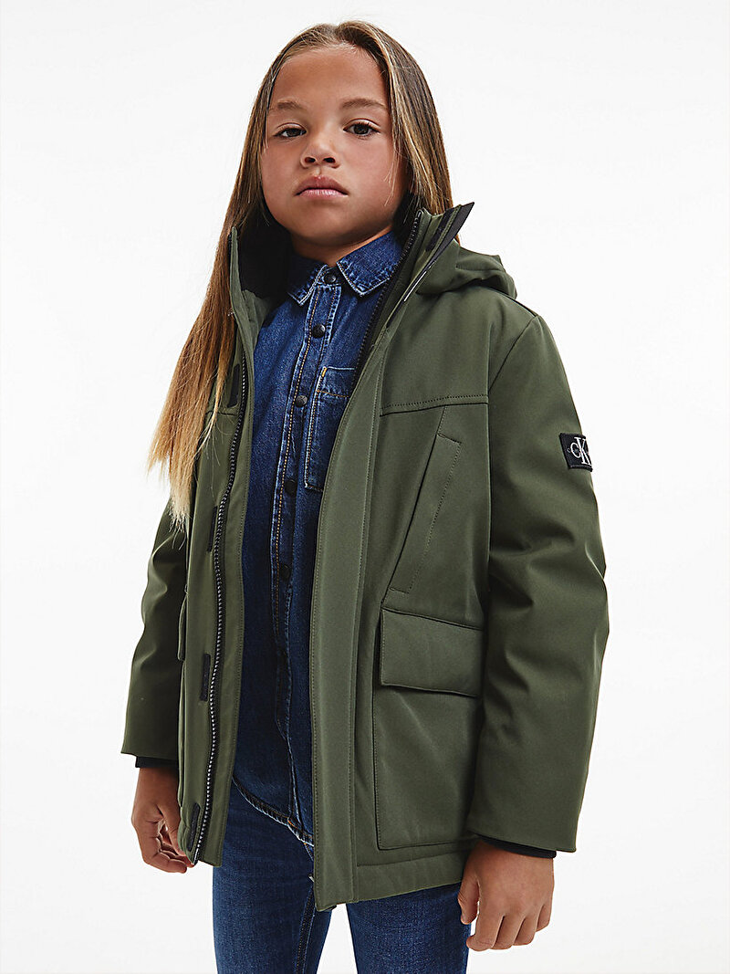 Calvin Klein Haki Renkli Erkek Çocuk Geri Dönüştürülmüş Polyester Parka Ceket