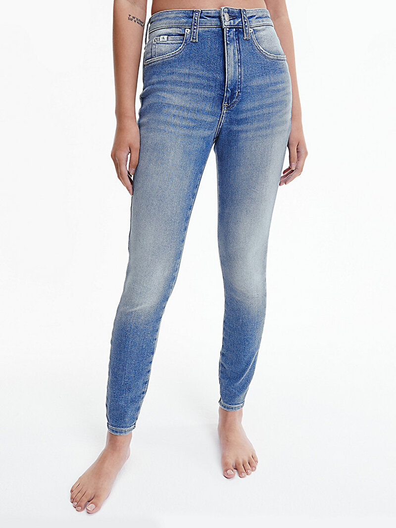 Calvin Klein Mavi Renkli Kadın Yüksek Bel Super Skinny Bilek Boy Jean Pantolon