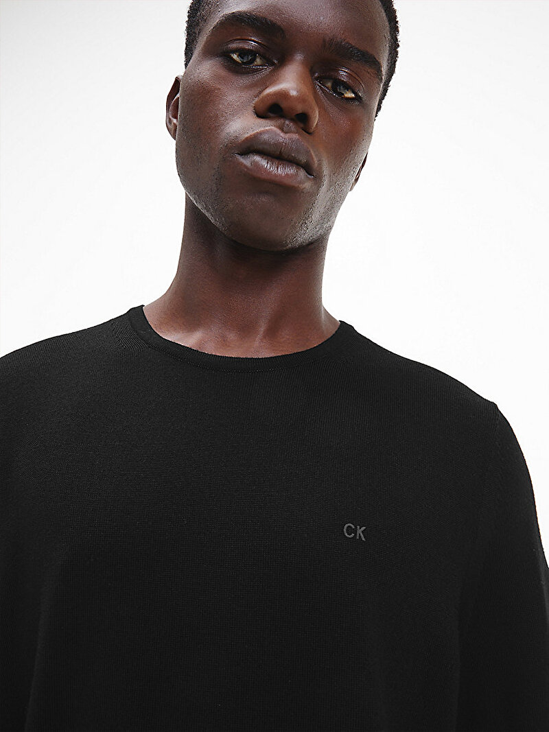 Calvin Klein Siyah Renkli Erkek Merinos Yünlü Kazak
