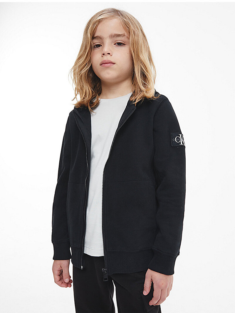 Calvin Klein Siyah Renkli Erkek Çocuk Fermuarlı Kapüşonlu Sweatshirt