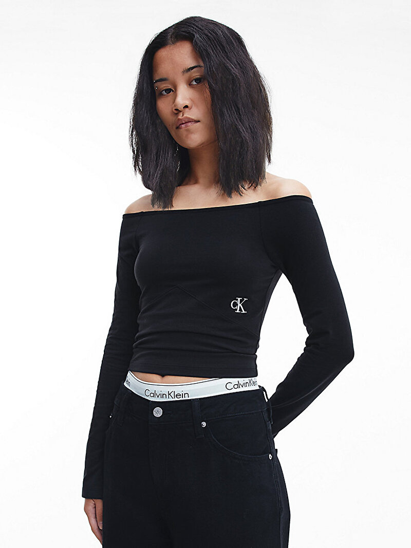Calvin Klein Siyah Renkli Kadın Slim Düşük Omuzlu Bluz