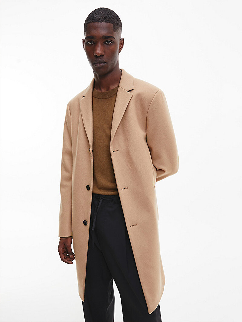 Calvin Klein Kahverengi Renkli Erkek Geri Dönüştürülmüş Yün Kaban