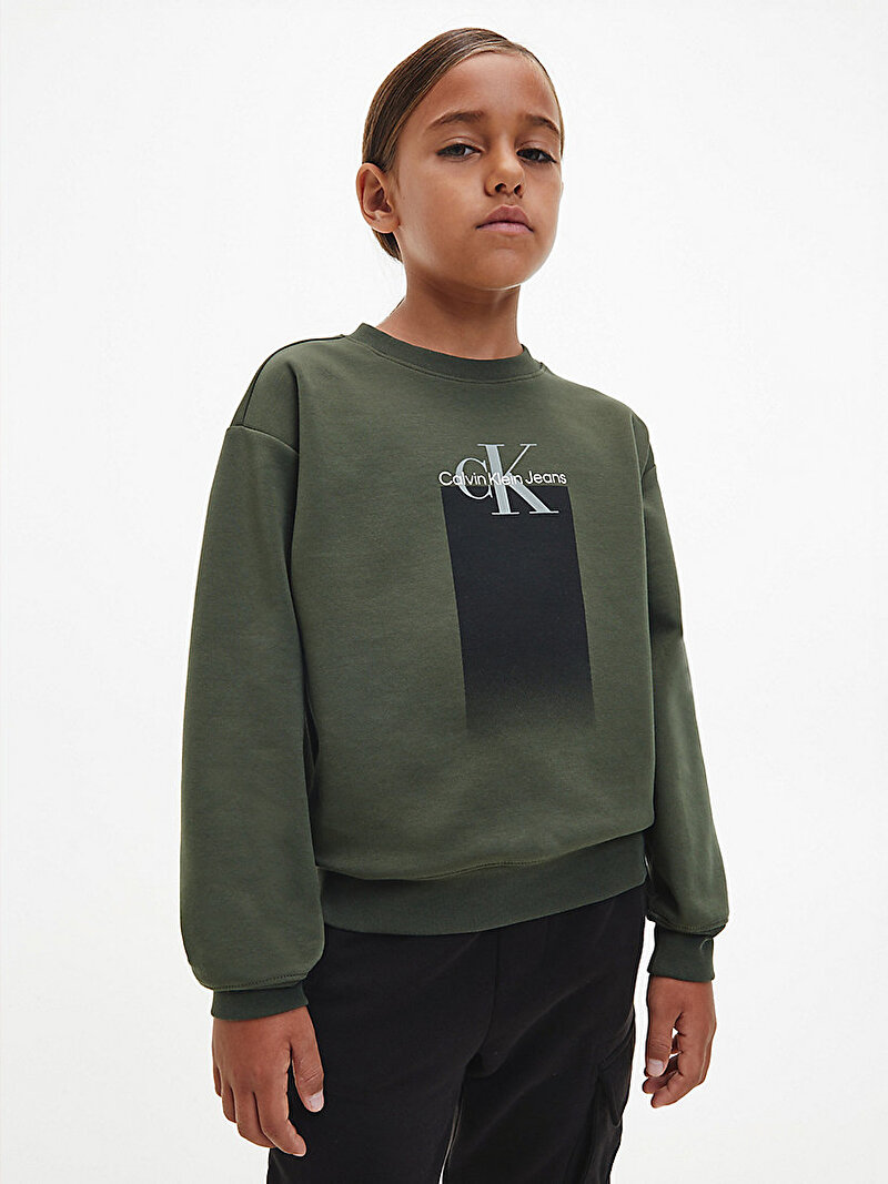 Calvin Klein Haki Renkli Erkek Çocuk Logolu Sweatshirt