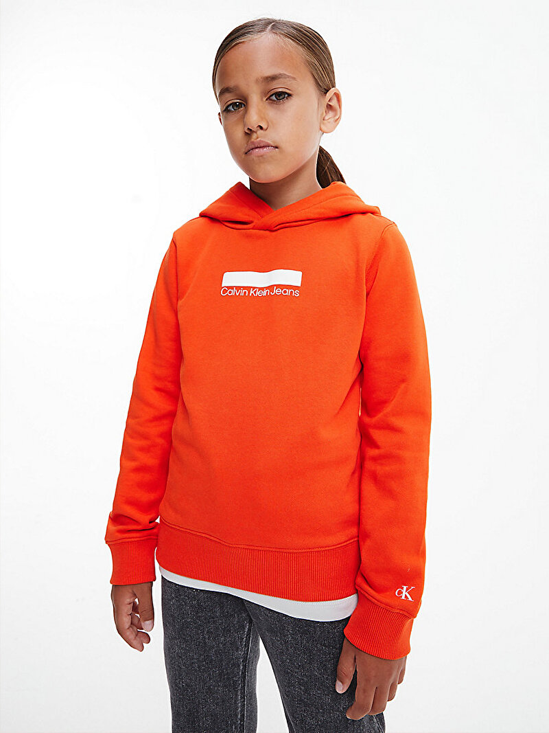 Calvin Klein Turuncu Renkli Erkek Çocuk Organik Pamuklu Hoodie Kapüşonlu Sweatshirt