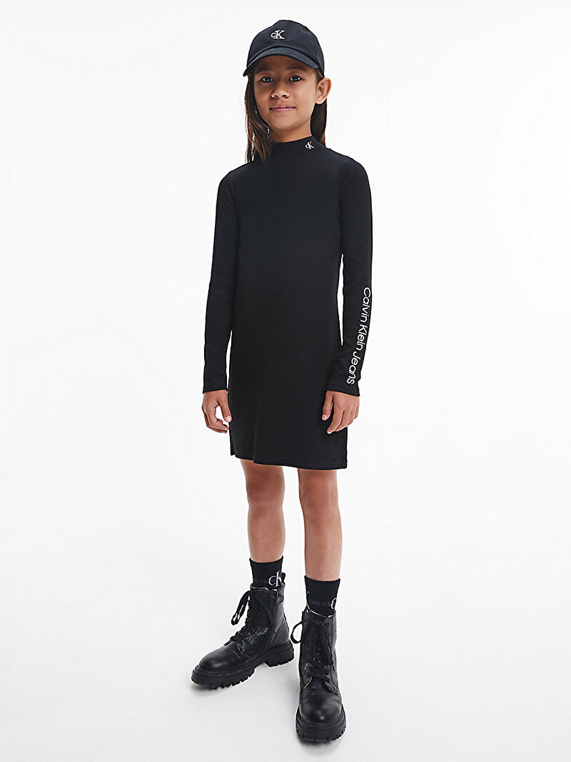 Calvin Klein Siyah Renkli Kız Çocuk Ribanalı Logolu Elbise