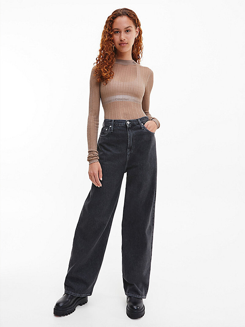 Calvin Klein Siyah Renkli Kadın Yüksek Bel Rahat Pantolon
