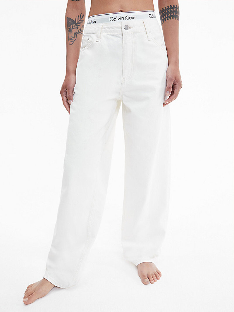 Calvin Klein Ekru Renkli Kadın 90'lar Straight Jean Pantolon