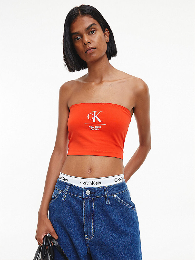 Calvin Klein Turuncu Renkli Kadın Logolu Bandeau Üst