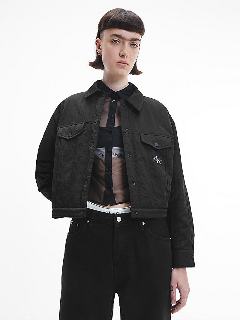 Calvin Klein Siyah Renkli Kadın Rahat Geri Dönüştürülmüş Naylon Ceket