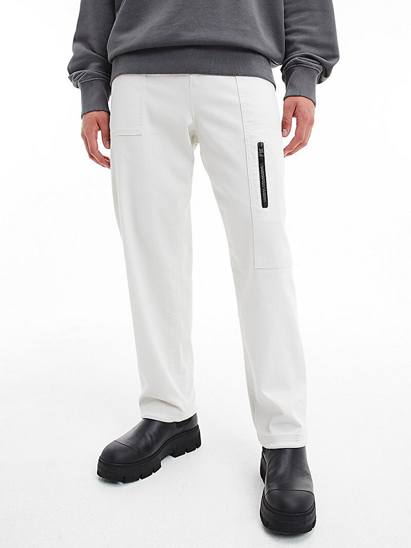 Calvin Klein Beyaz Renkli Erkek Pamuklu Dimi Utility Pantolon