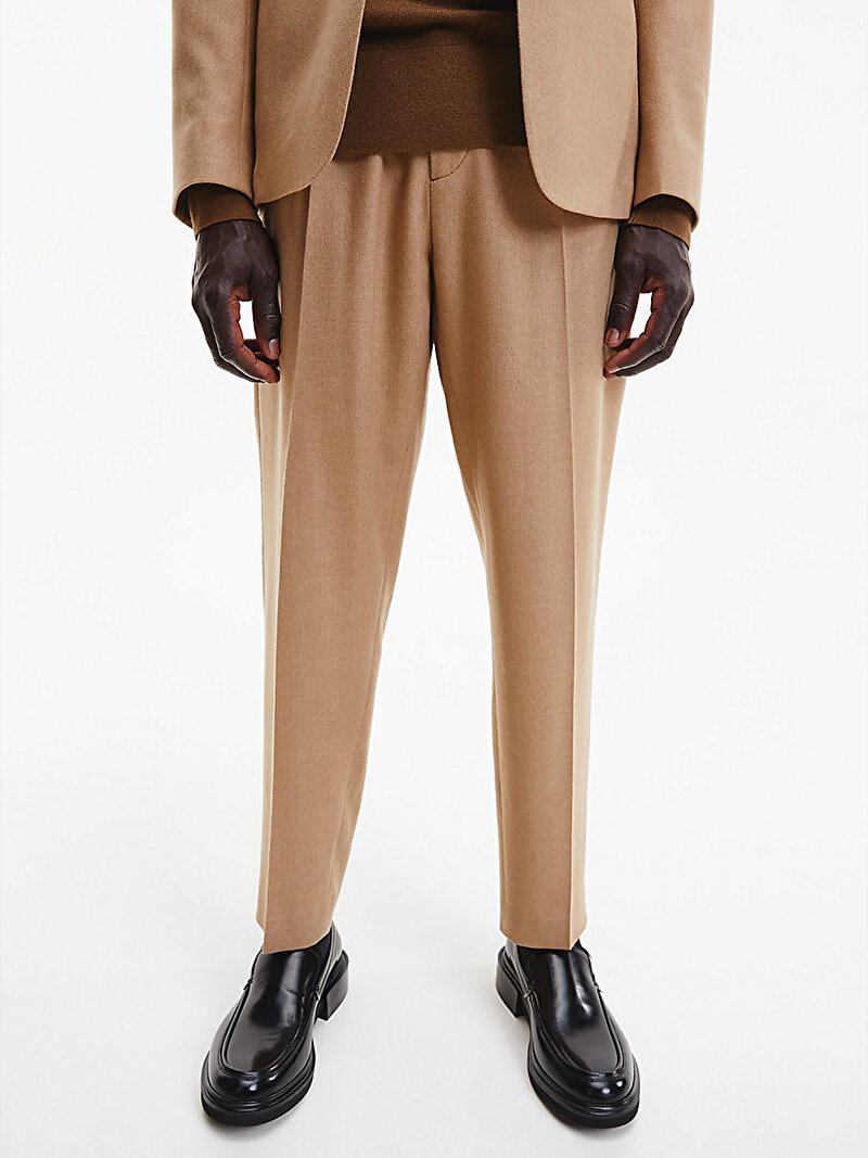 Calvin Klein Kahverengi Renkli Erkek Crop Virgin Wool Pantolon