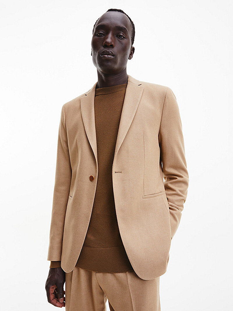 Calvin Klein Kahverengi Renkli Erkek Virgin Wool Blazer Ceket