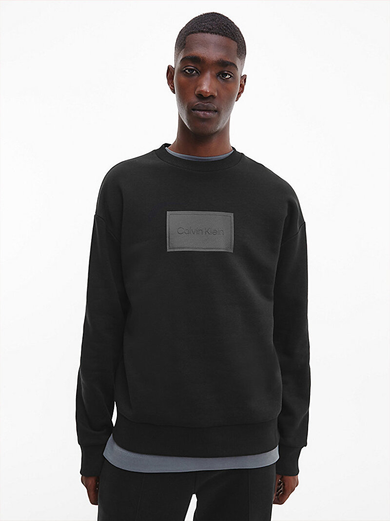 Calvin Klein Siyah Renkli Erkek Tekstüre Rahat Logolu Sweatshirt