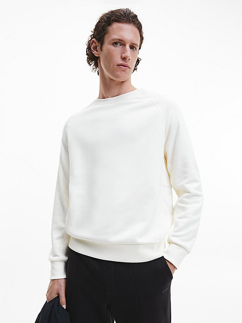 Calvin Klein Beyaz Renkli Erkek Rahat Polar Sweatshirt