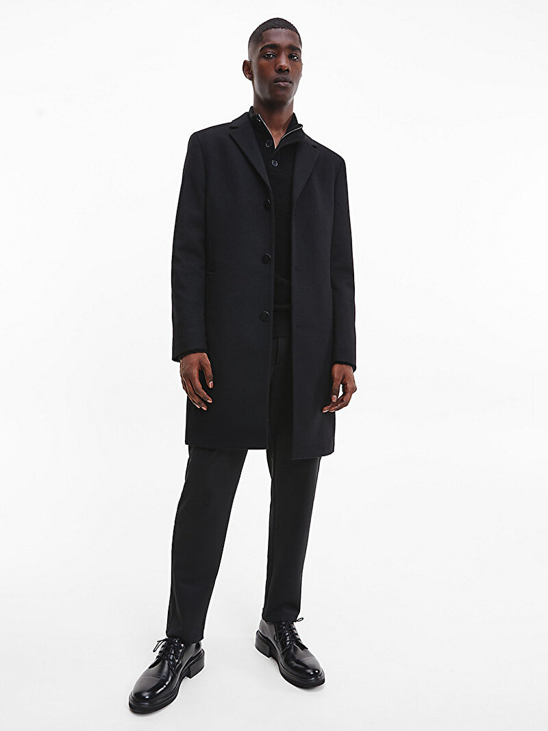 Calvin Klein Siyah Renkli Erkek Geri Dönüştürülmüş Yün Kaban