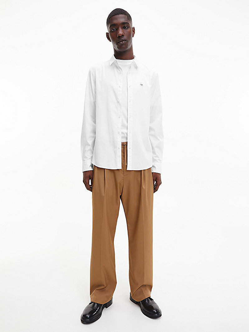 Calvin Klein Beyaz Renkli Erkek Slim Poplin Streç Gömlek