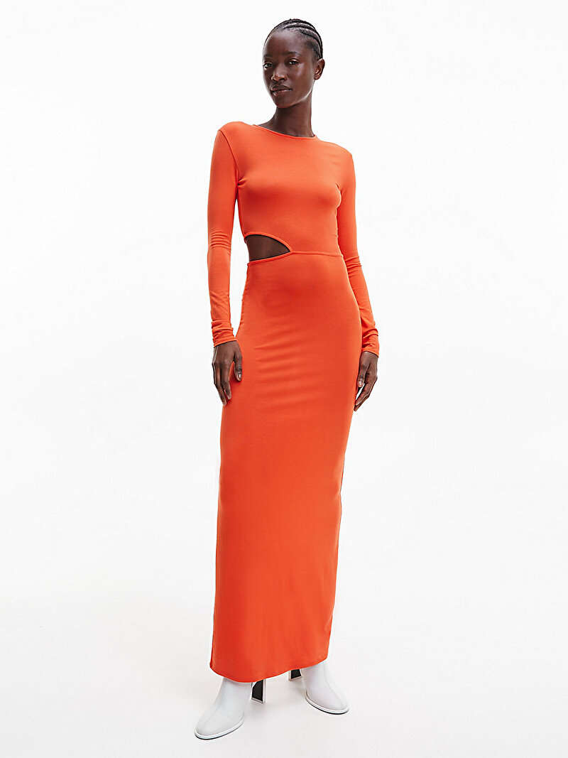 Calvin Klein Turuncu Renkli Kadın Cut Out Detaylı Bodycon Elbise