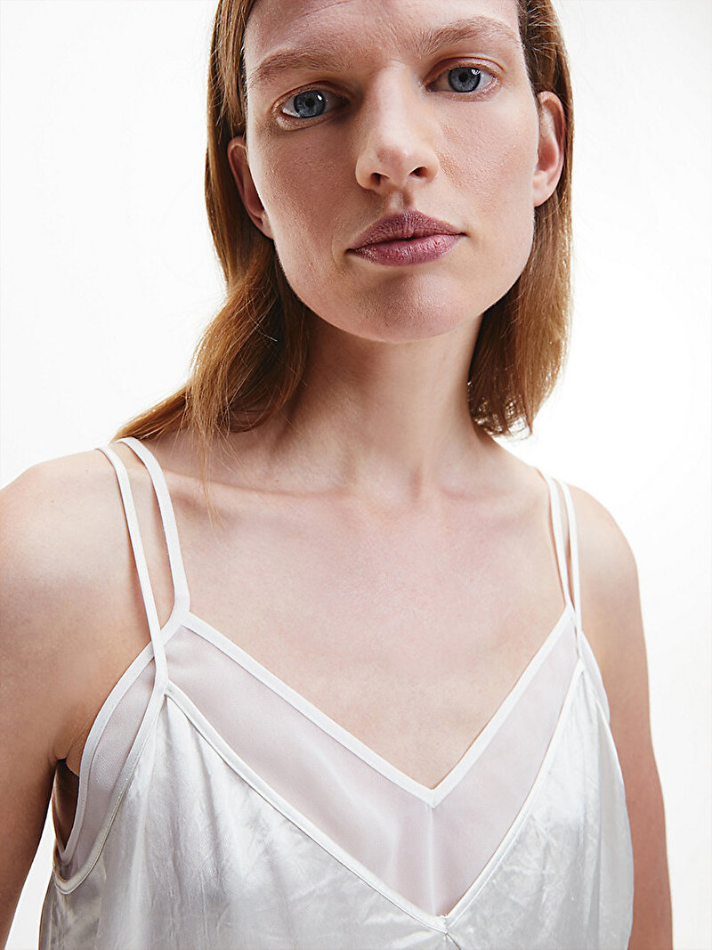 Calvin Klein Ekru Renkli Kadın Sheer Layered Maxi Elbise