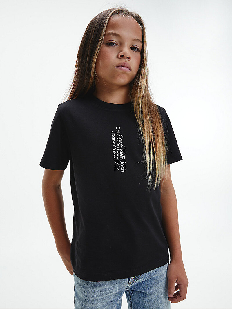 Calvin Klein Siyah Renkli Erkek Çocuk Organik Pamuk Logolu Tişört