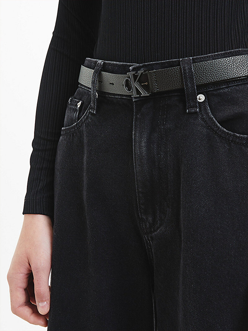 Calvin Klein Siyah Renkli Kadın Logolu Deri Kemer