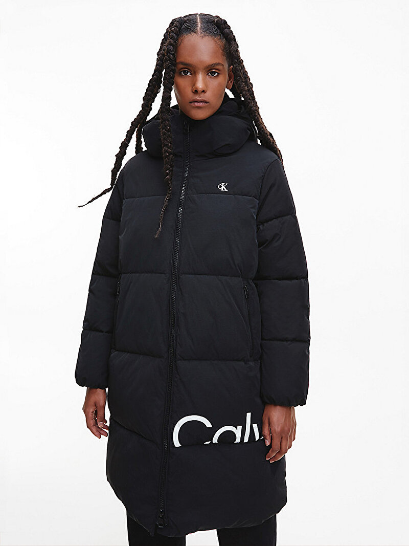 Calvin Klein Siyah Renkli Kadın Off Placed Logo Oversized Mont