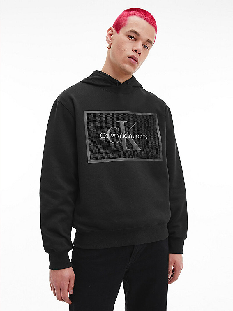 Calvin Klein Siyah Renkli Erkek Monologo Mesh Box Sweatshirt
