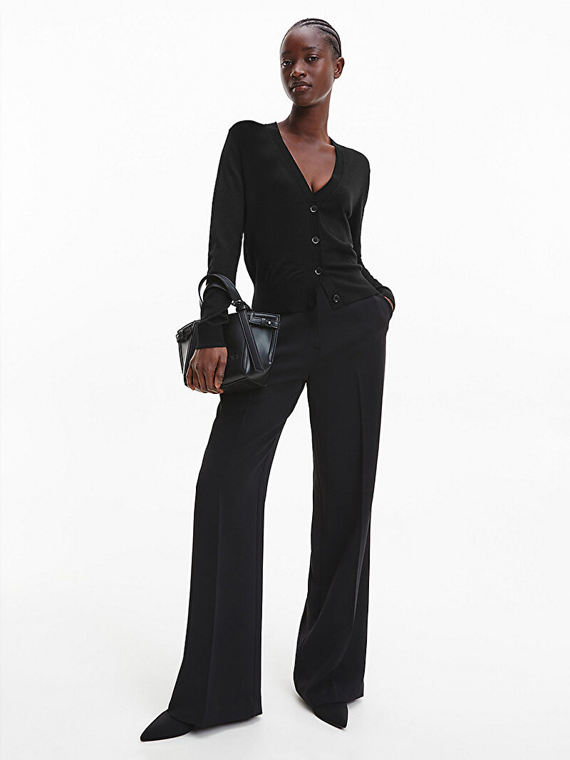 Calvin Klein Siyah Renkli Kadın Slim Yün Kazak Hırka
