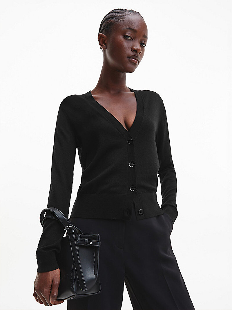 Calvin Klein Siyah Renkli Kadın Slim Yün Kazak Hırka