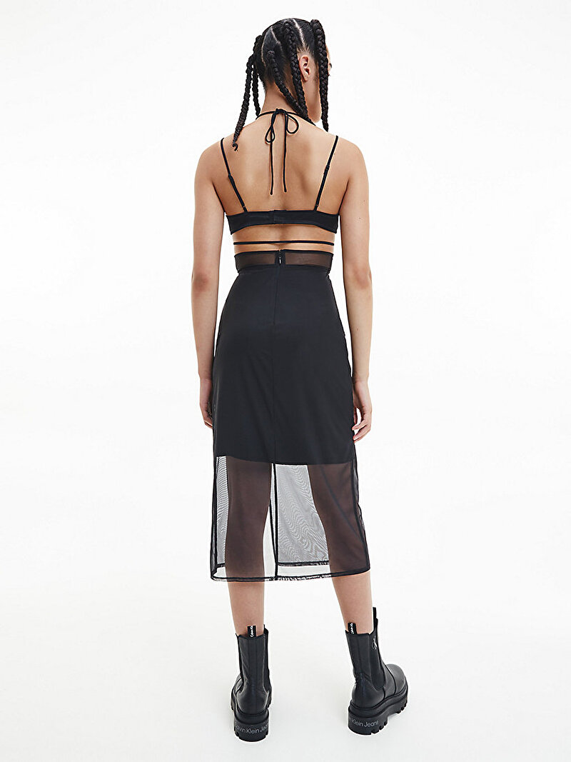 Calvin Klein Siyah Renkli Kadın Şeffaf Panelli Bodycon Midi Elbise