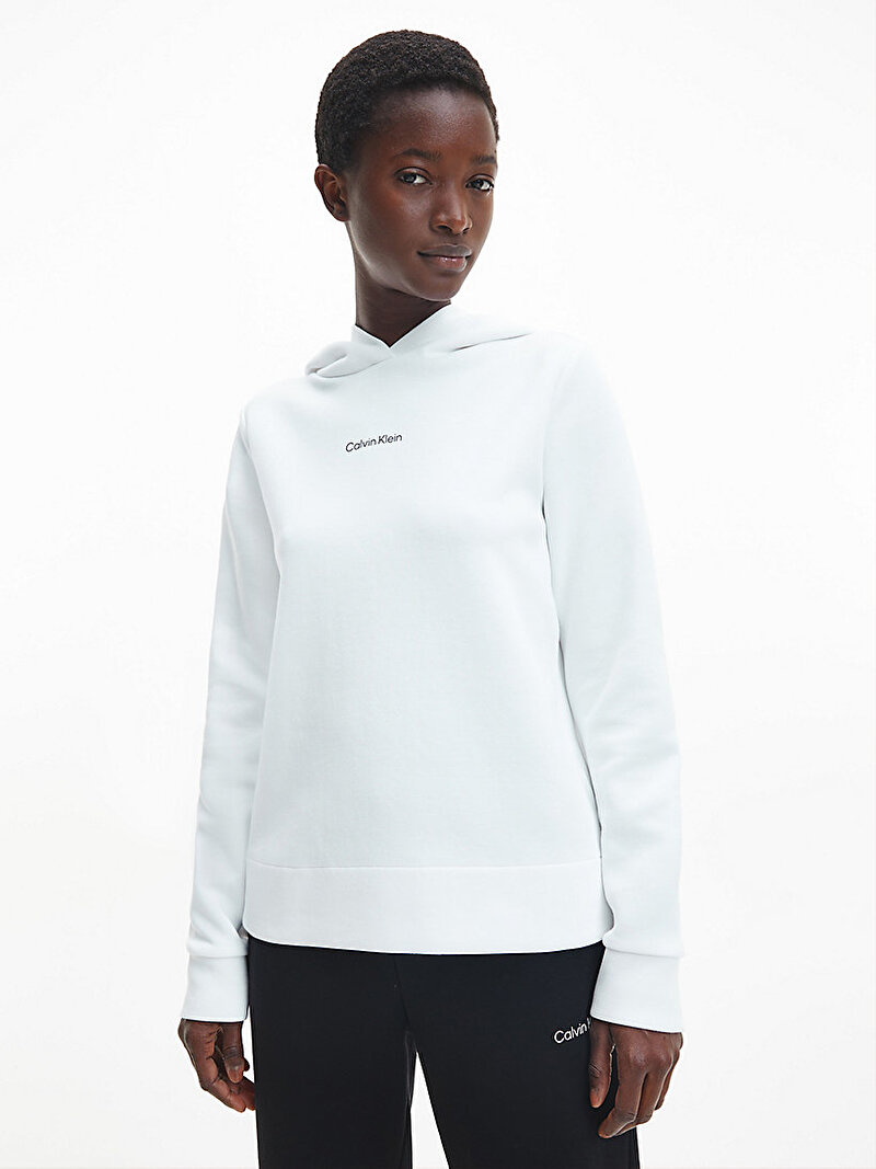 Calvin Klein Beyaz Renkli Kadın Geri Dönüştürülmüş Polyester Hoodie Kapüşonlu Sweatshirt