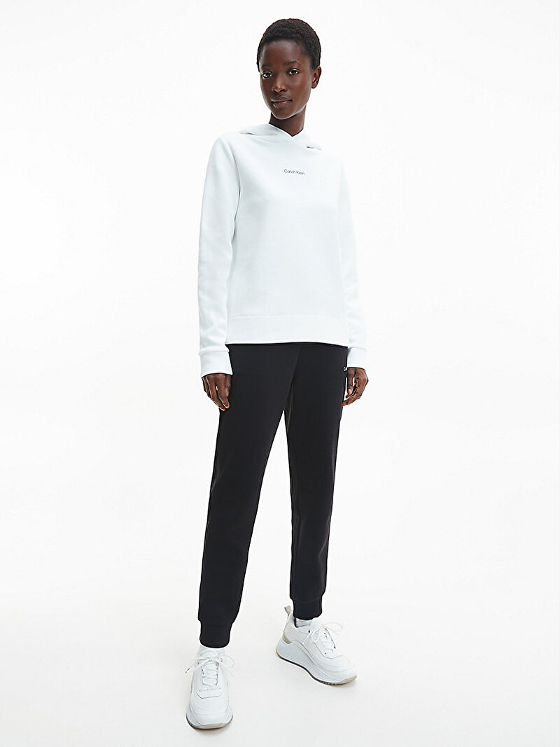 Calvin Klein Beyaz Renkli Kadın Geri Dönüştürülmüş Polyester Hoodie Kapüşonlu Sweatshirt