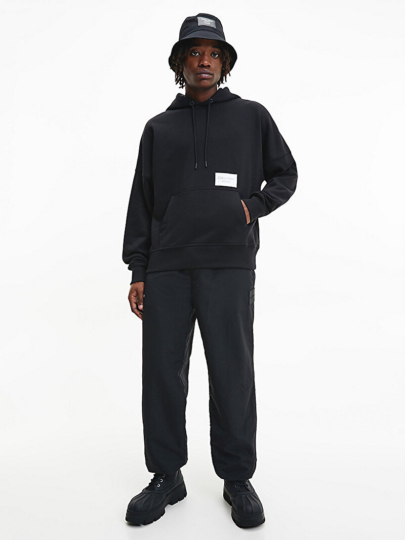 Calvin Klein Siyah Renkli Erkek Oversized Hoodie Sırt Logolu Kapüşonlu Sweatshirt