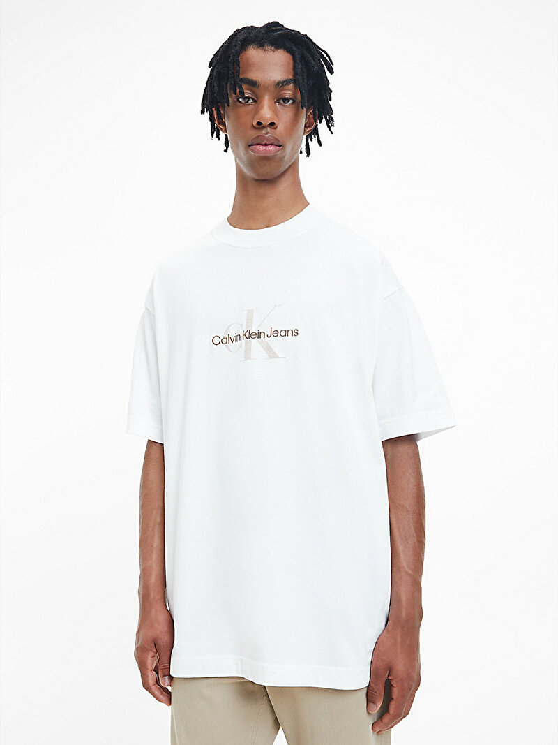 Calvin Klein Beyaz Renkli Erkek Oversized Monogram T-shirt