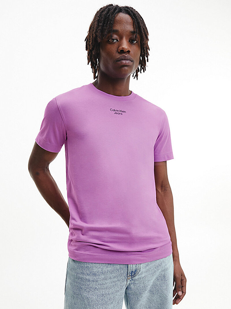 Calvin Klein Mor Renkli Erkek Stacked Logo T-Shirt